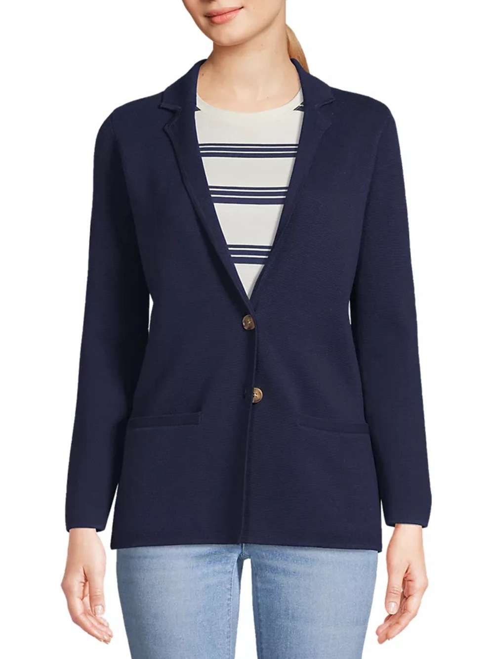 Lands End Fine Gauge Cotton Button Front Blazer Sweater NWOT